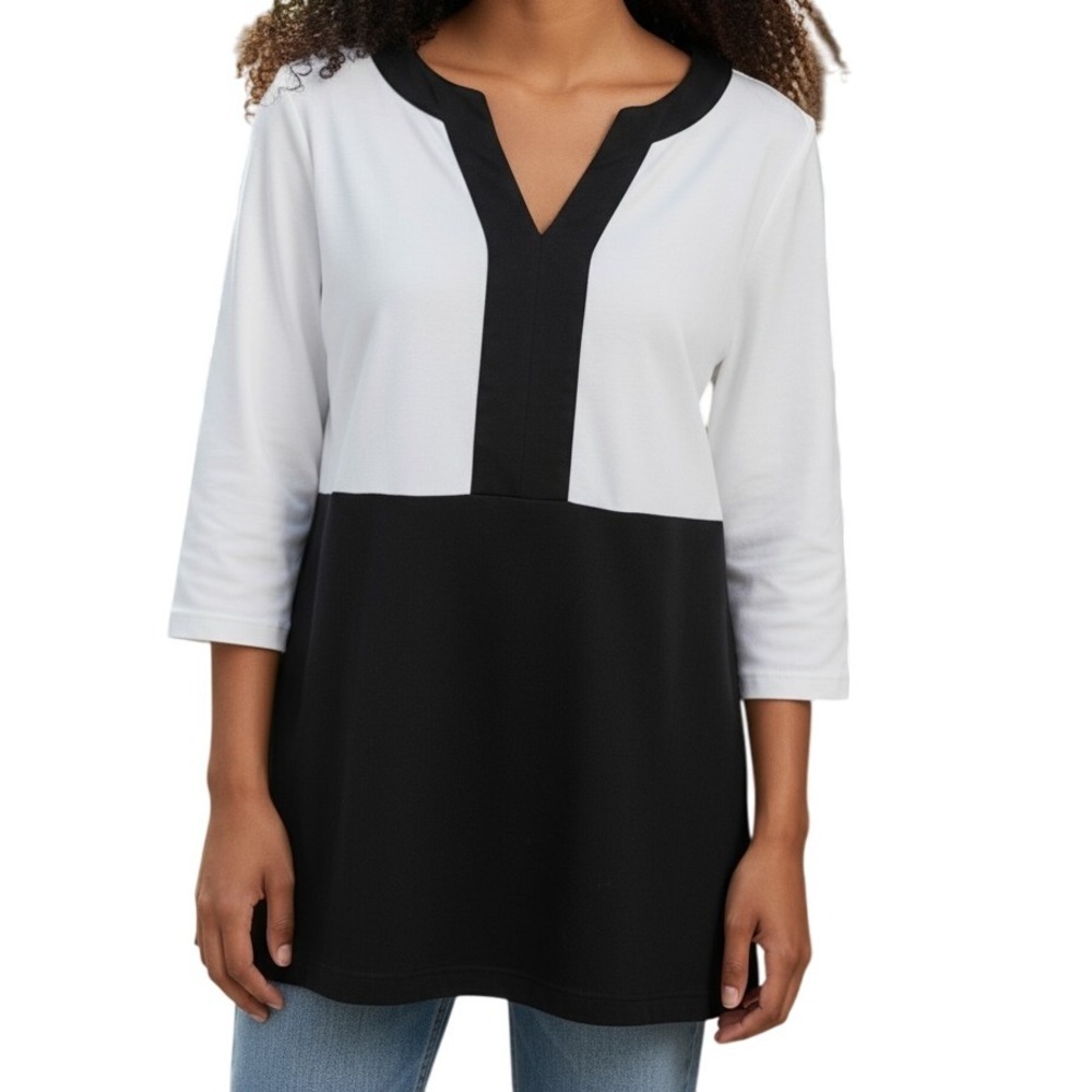 WHITE HOUSE BLACK MARKET Black & White Tunic Top 3/4"‎ Sleeves EUC Small